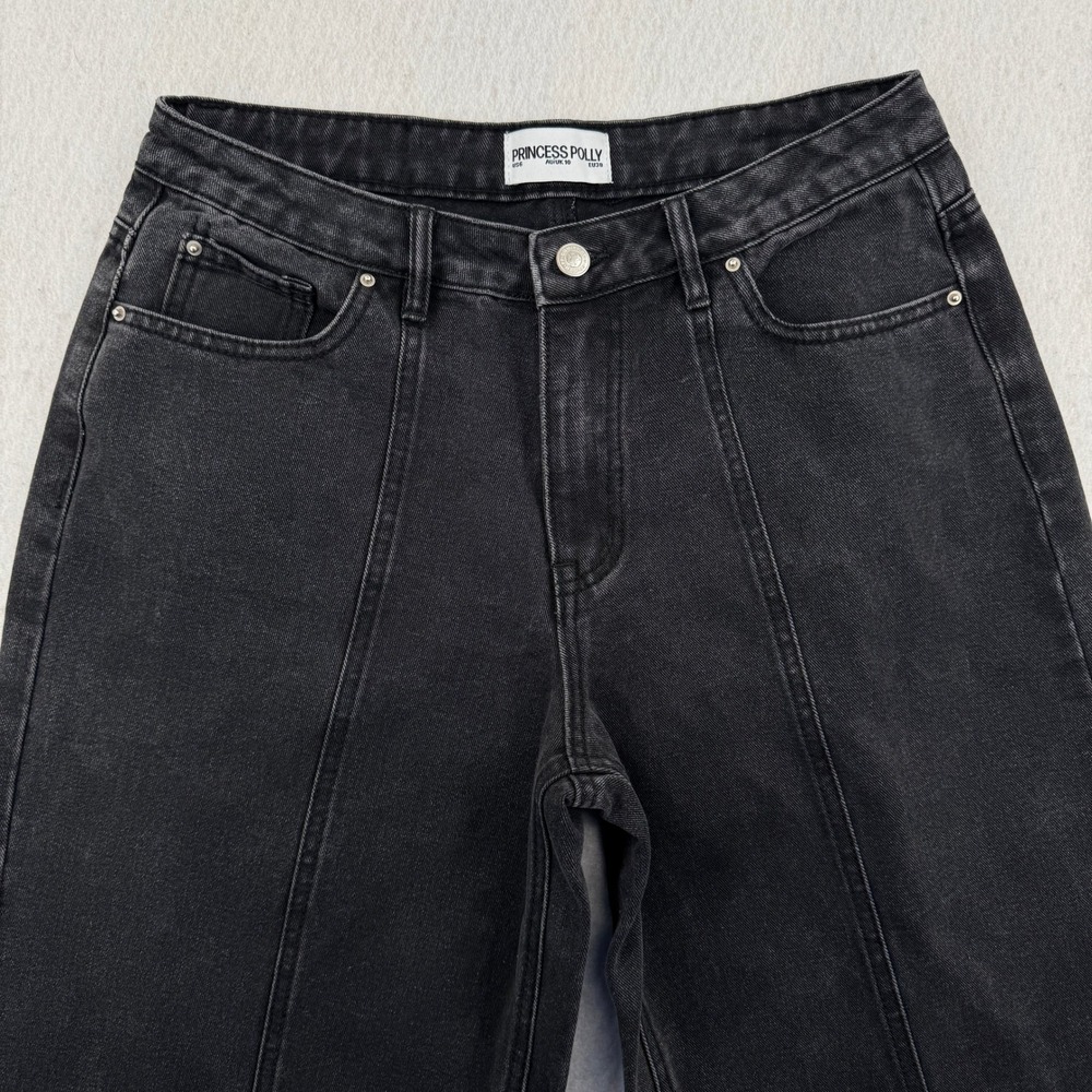 Princess Polly Black Wide Leg Seam Detail Jeans Womens 6 (30x32) Dark Denim